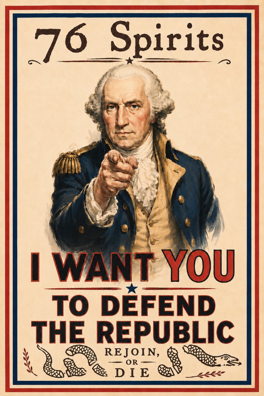 General Washington points from the recruiting poster: I want you to defend the Republic. Rejoin, or die.